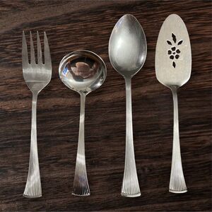 Vintage 4 Pc Serving Spoons & Forks Van Cortland Japan Stainless Barclay Geneve